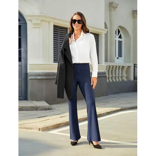 DLOODA High Waist Work Bootcut Pants with Pockets, Navy, view 4