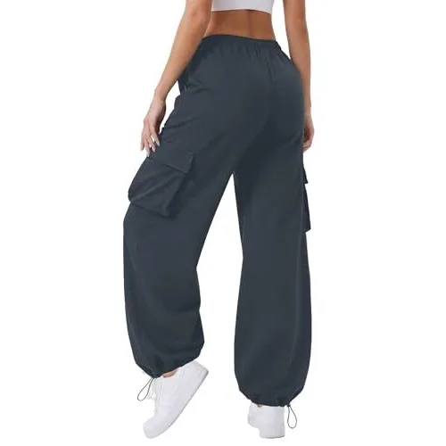 DLOODA High Waist Hiking Baggy Cargo Joggers with Pockets, Grey, view 2