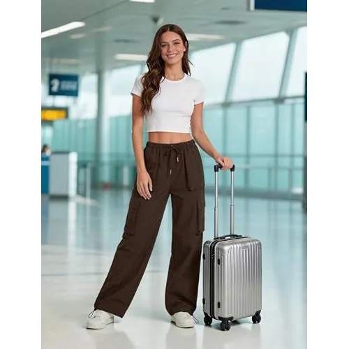 DLOODA High Waist Hiking Baggy Cargo Joggers with Pockets, Brown, view 4