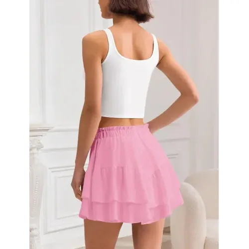 DLOODA High Waist Ruffle Skort with Pockets, Pink, view 2