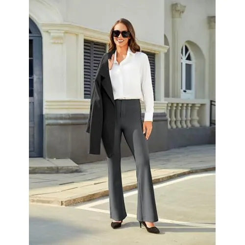 DLOODA High Waist Work Bootcut Pants with Pockets, Dark Grey, view 4