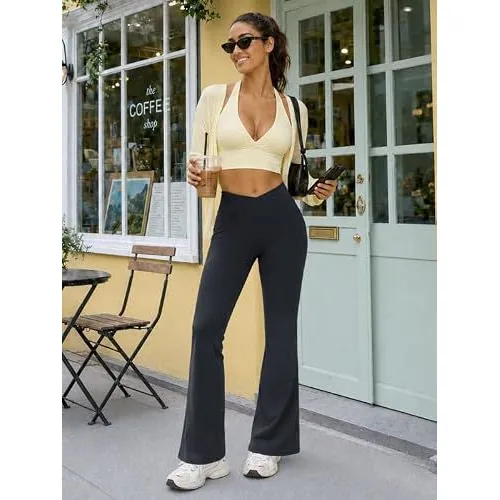 DLOODA High Waist Yoga Flare Leggings Crossover, with Pockets, Dark Grey, view 5