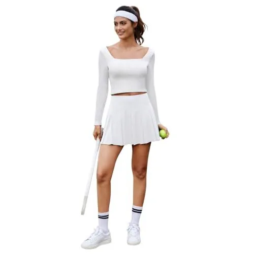 DLOODA High Waist Pleated Tennis Skirt, White, view 5