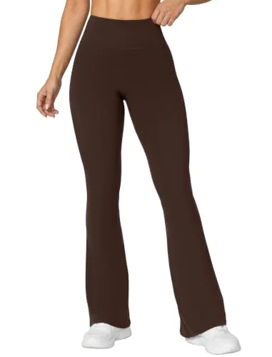 DLOODA High Waist Yoga Flare Leggings Seamless Front, Brown