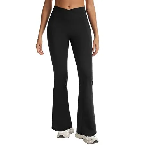 DLOODA High Waist Yoga Flare Leggings Crossover, with Pockets, Black, view 2