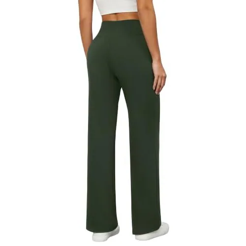 DLOODA High Waist Yoga Wide Leg Pants with Pockets, Olive Green, view 2