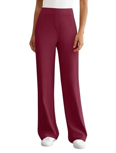 DLOODA Work Wide Leg Pants, Wine Red