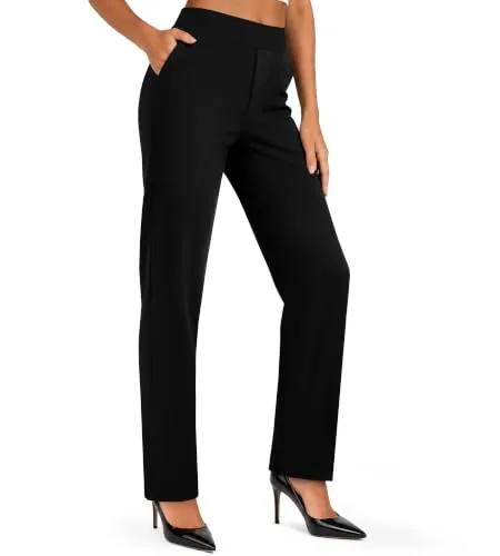 DLOODA High Waist Work Straight Leg Pants with Pockets, Black
