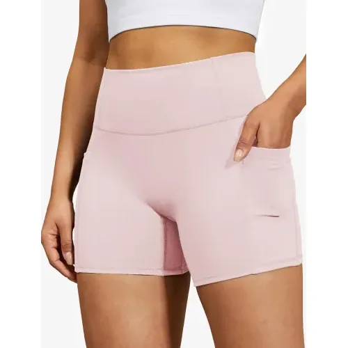 DLOODA High Waist Yoga Biker Shorts with Pockets, Tummy Control, Pink, view 2