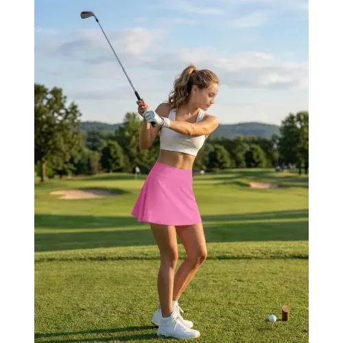 DLOODA High Waist Tennis Skort with Pockets, Pink, view 4