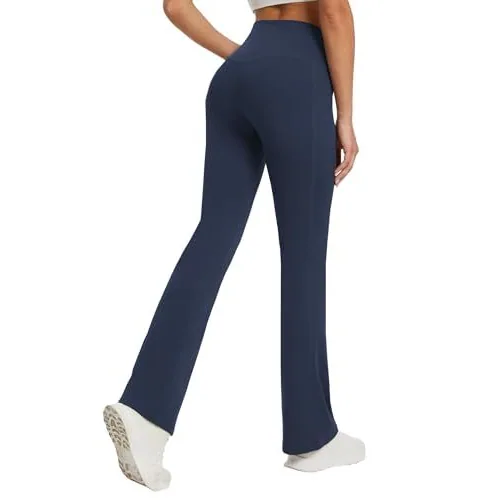 DLOODA Crossover Yoga Flare Leggings Seamless Front, with Pockets, Navy, view 2