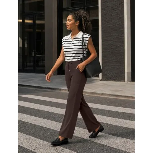DLOODA High Waist Yoga Wide Leg Pants with Pockets, Brown, view 4