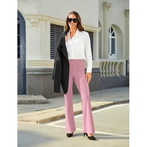 DLOODA Work Bootcut Pants with Pockets, Pink, view 4
