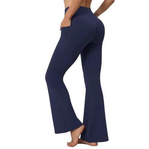 DLOODA High Waist Yoga Flare Leggings with Pockets, Navy, view 2