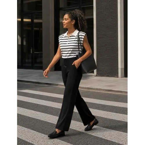 DLOODA High Waist Yoga Wide Leg Pants with Pockets, Black, view 4