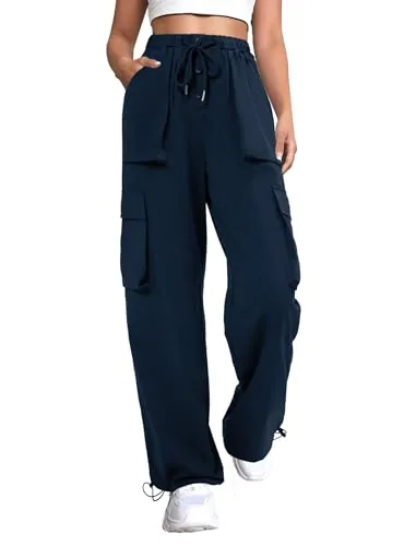 DLOODA High Waist Hiking Baggy Cargo Joggers with Pockets, Navy
