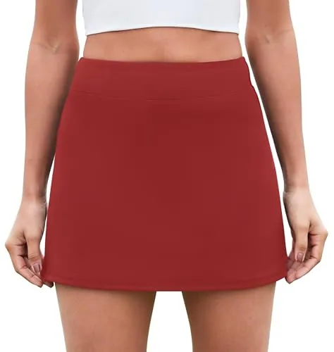 DLOODA High Waist Tennis Skort with Pockets, Split Wine Red