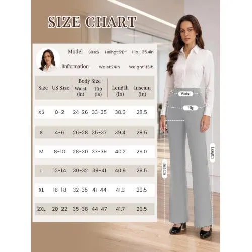 DLOODA High Waist Work Dress Pants with Pockets, Light Grey, view 4