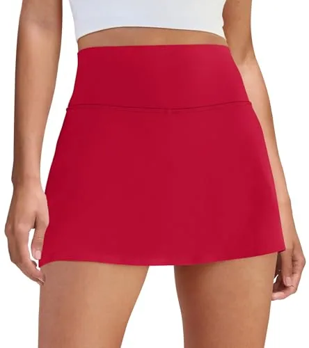 DLOODA High Waist Tennis Skort with Pockets, Red