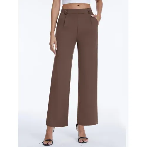 DLOODA High Waist Work Straight Leg Pants, Brown, view 2