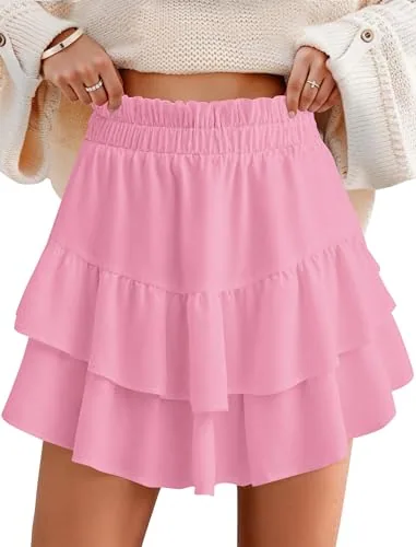 DLOODA High Waist Ruffle Skort with Pockets, Pink